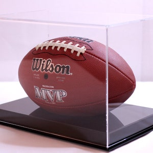 Football display case full size cut out base holds ball 85% UV filtering acrylic memorabilia collectible showcase NFL NCAA image 1