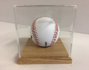 Baseball display case with oak base