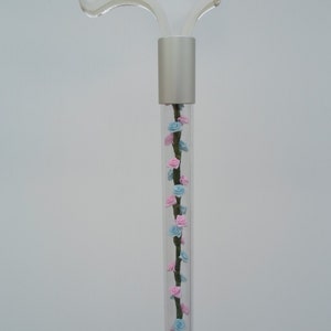 Elegant designer walking cane with pink & blue silk roses. Sturdy rigid hollow shaft allows you to replace roses with any item of your own image 2