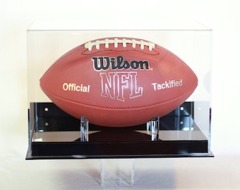Football display case Wall Mount  full size 85% UV filtering acrylic memorabilia collectible showcase with solid black acrylic base