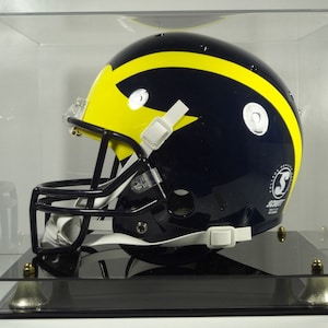 Football Helmet Display Case with two tier gold riser base NFL NCAA 85% UV filtering