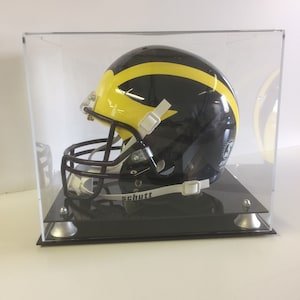 Football Helmet Display Case with two tier silver riser base