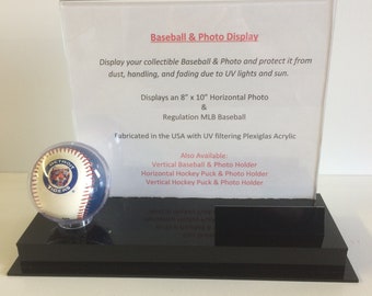 Acrylic Single Baseball Display Case With Horizontal 8" x 10" Photograph Holder