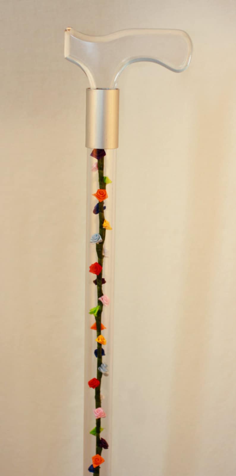 Elegant Designer Walking Cane With Colorful Silk Roses. Hollow Etsy