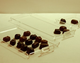 10 trays per box chocolate candy fudge nuts food crystal clear 1/8' lucite acrylic showcase display  tray for retail stores