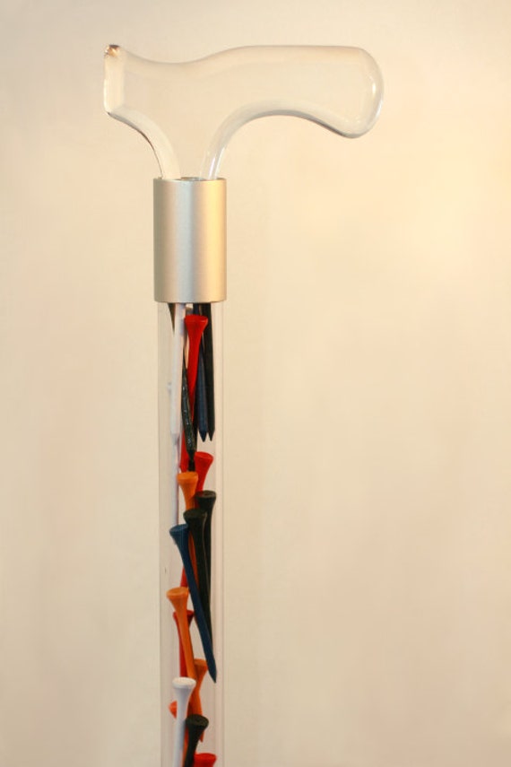 Walking cane elegant designer clear hollow shaft crystal clear lucite handle with colorful golf tees changable interior