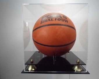Basketball display case full size 85% UV filtering acrylic two tier gold riser base memorabilia collectible showcase