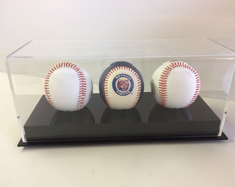 Baseball Acrylic Three Ball Display Case With Black Base UV Filitering MLB