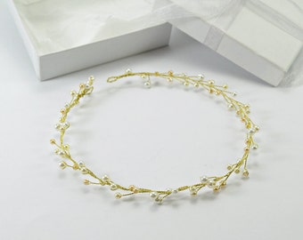 Diadema nupcial, accesorio para el cabello de perlas blancas y marfil, accesorios para el cabello de boda. Diadema nupcial, tiara de perlas nupcial, diadema de perlas para novia