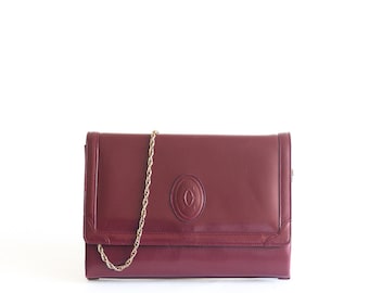 sac en cuir bordeaux Cartier vintage / Cadeau pour elle / Fête des Mères