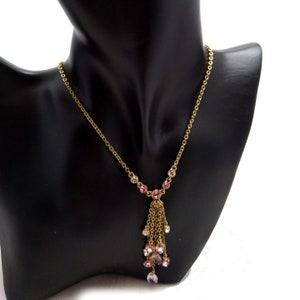 GIVENCHY - Elegant vintage Givenchy chain necklace with dangling pink rhinestones / Gift for her