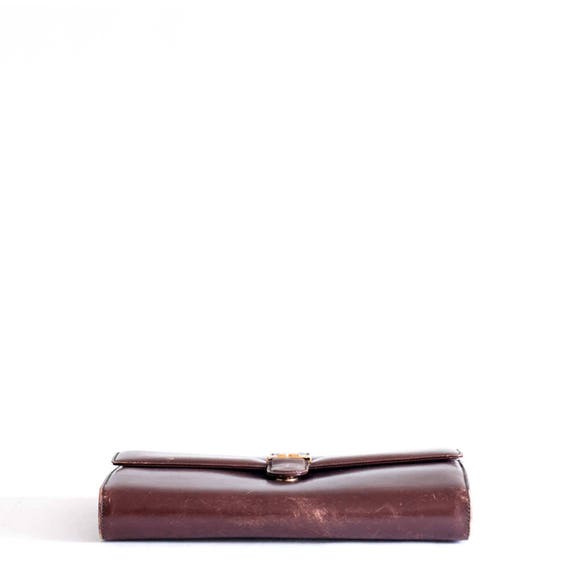 Pochette Vintage LANVIN En Cuir Marron - Petit Modèle Soirée, Fermeture Magnétique, Occasion Très Bon état