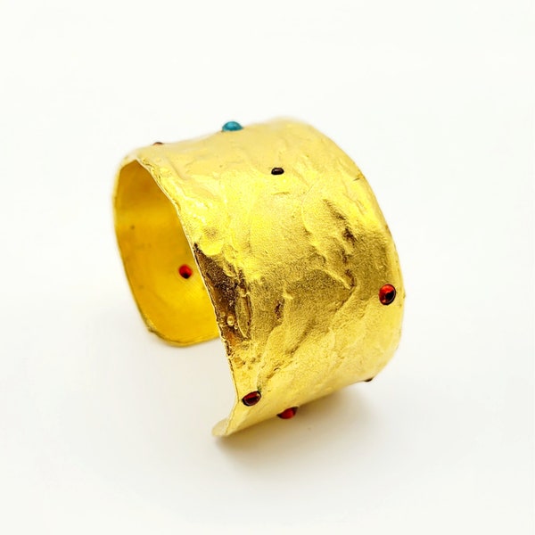 Bracelet Vintage BICHE DE BERE Années 90 - Métal Martelé Argenté, Style Moderniste