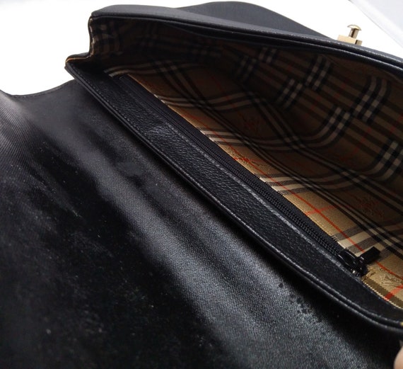 Vintage BURBERRYS black leather handbag, Gift for… - image 6