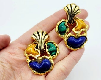 French vintage earrings, vintage costume jewelry, colorful earrings, clip on earrings, gift for her, unique earrings, statement earrings