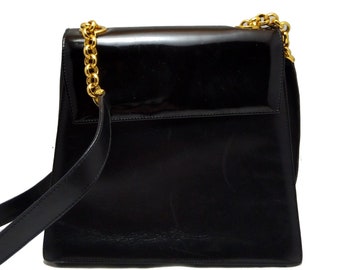 Vintage SALVATORE FERRAGAMO black leather crossbody bag, Vintage Designer Bag, Gift for her