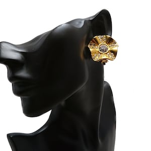 Rare vintage Givenchy gold tone clip-on earrings with clear rhinestones / Gift for her, statement earrings