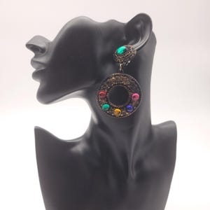 Vintage Dangle Earrings | Multicolor Resin Bead Earrings | 80s Colorful Drop Earrings | Retro Statement Jewelry | Bold Earrings Gift