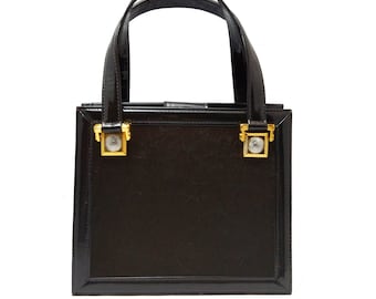 Vintage VERSACE brown patent leather handbag, Vintage designer handbag, Gift for he