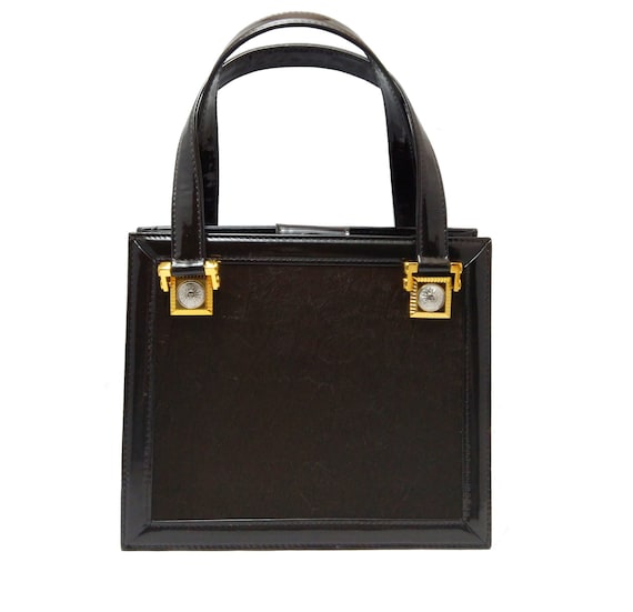 Vintage VERSACE brown patent leather handbag, Vin… - image 1