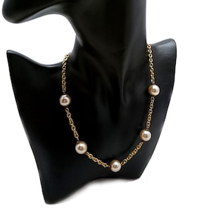 Authentic vintage CELINE faux pearl gold-tone necklace, Haute couture, Paris vintage jewelry, 80s designer jewelry, Gift for her