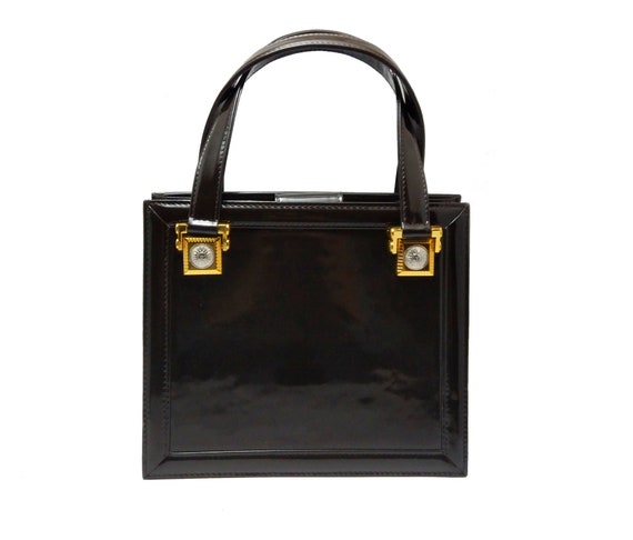 Vintage VERSACE brown patent leather handbag, Vin… - image 3