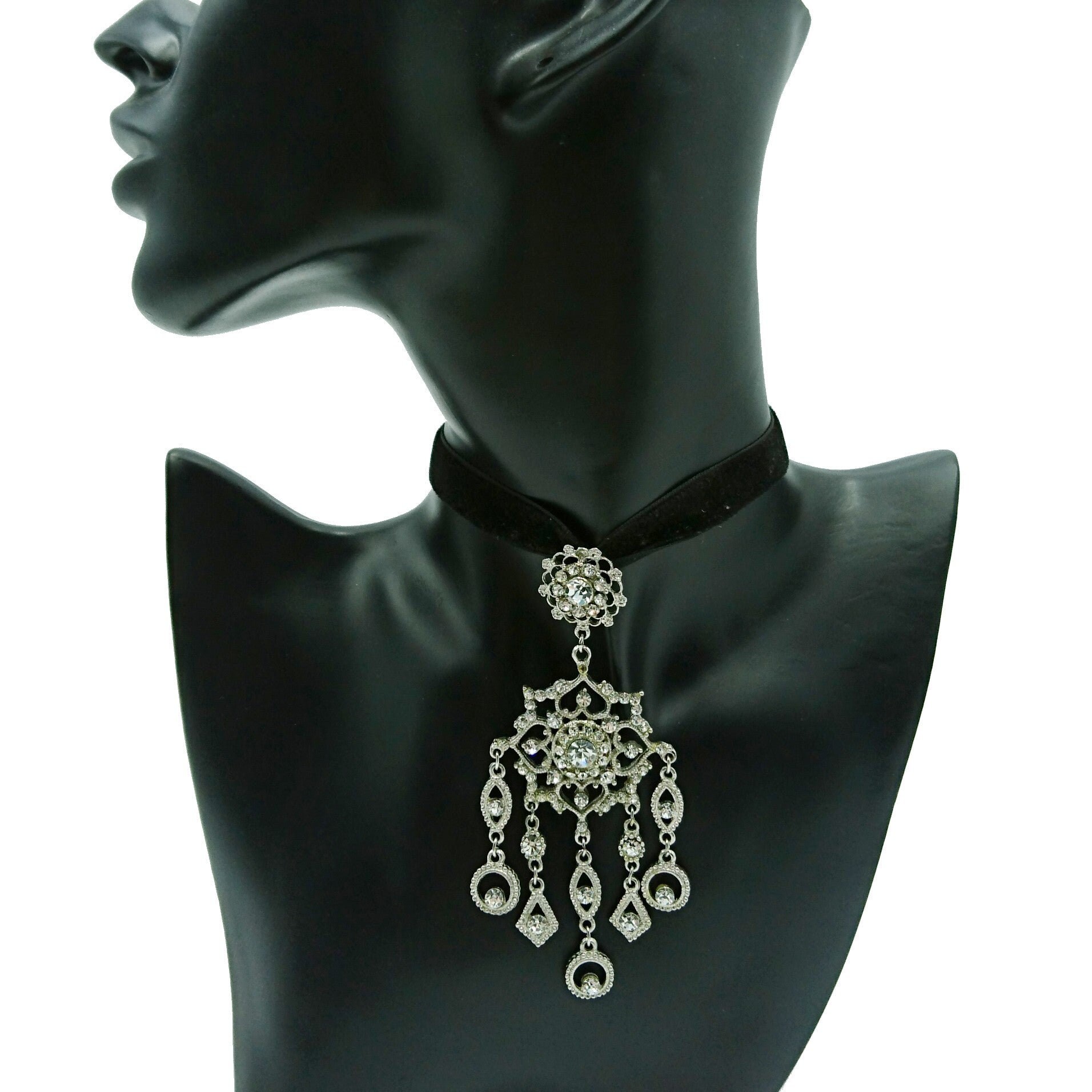 Vintage Silvertone Necklace, Gift for Her, Costume Jewelry  Vintage aged silvertone costume statement necklace main image 0