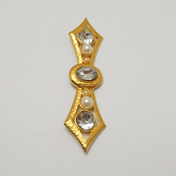 Broche Ancienne Style Art Déco - Monture Laiton Argenté - Bijou Fantaisie Occasion - France