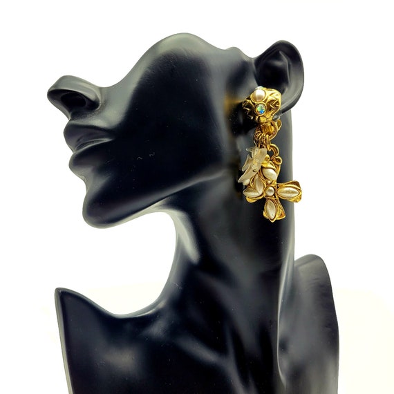 Boucles D'Oreilles Baroques Émaillées Taratata France - Cristaux Vintage Années 1990 - Fermoir Clip