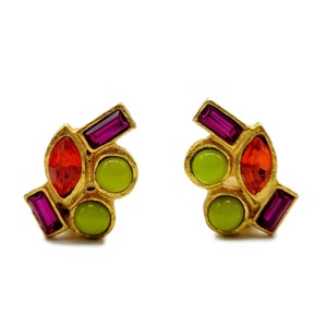 Colorful clip on earrings, vintage costume jewelry, unique earrings, gift for her, costume earrings, colorful jewelry, statement earrings