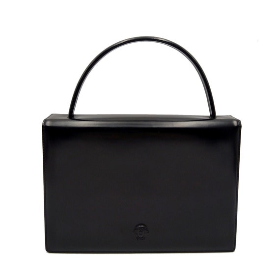 Authentic GIANNI VERSACE boxy black leather handba