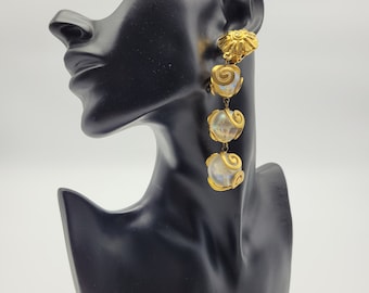 Boucles D'oreilles POGGI Paris Cristaux Rouges Noeuds - Plaqué Or, Vintage, Occasion Très Bon état