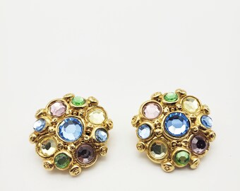 Boucles D'oreilles Clips Vintage Jacky De G - Modèle Doré Pendantes, En Alliage Métal