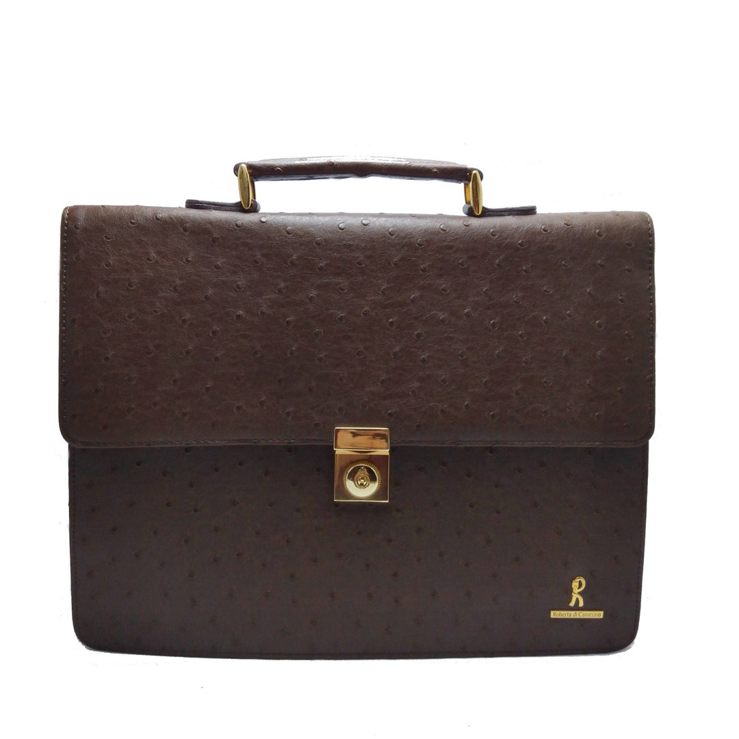 バッグ 80s Roberta di Camerino Bag ITALY made 80's Vintage Roberta Di Camerino Ostrich Embossed Brown