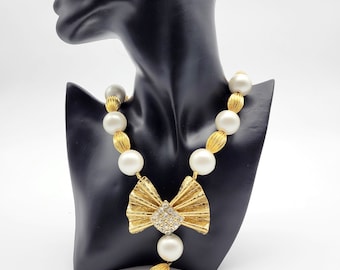 Vintage Franse gewaagde ketting met strikhanger, cadeau voor haar