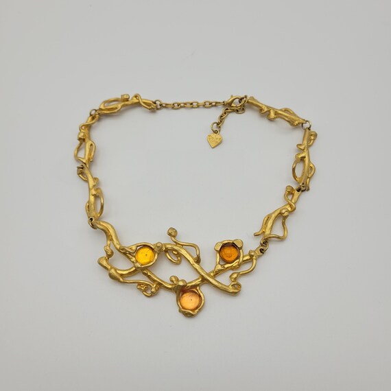 Collier Dolce Vita Doré Avec Motifs Laqués Jaune, Marron, Orange - Occasion - Style Années 90