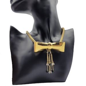 Vintage signed massive bow necklace, French vintage jewelry