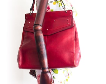 Rare vintage Yves Saint Laurent red leather tote bag / Gift for her