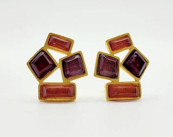 Pendientes de vidrio vertidos de color caramelo Skalli Paris vintage francés, pendientes de declaración