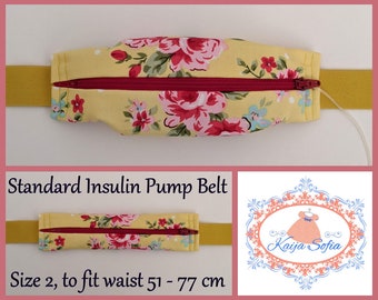 Yellow floral insulin pump belt with plain yellow elastic.  Size 2.