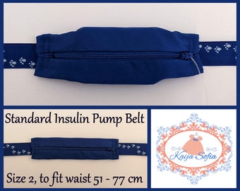 Plain royal blue insulin pump belt with blue pawprints elastic.  Size 2.