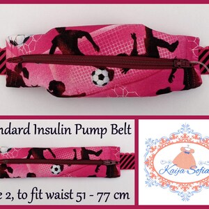 Pink footballers insulin pump belt with pink and black striped elastic.  Size 2.