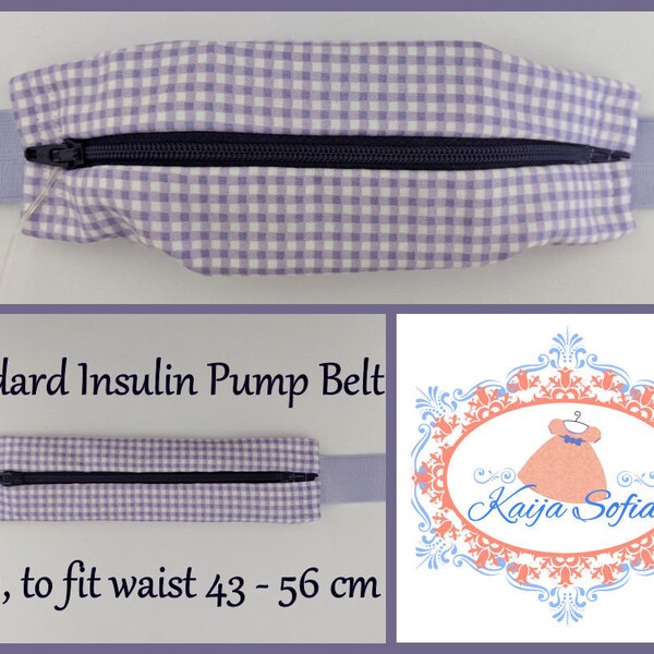 Lilac gingham insulin pump belt with plain lilac elastic. Size 1 (age 2 - approximately age 9).