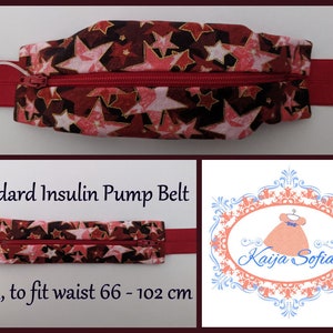 Red and gold stars insulin pump belt with plain red elastic.  Size 3.