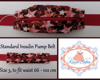 Red and gold stars insulin pump belt with plain red elastic.  Size 3.