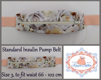 Pastel floral insulin pump belt with peach elastic.  Size 3.