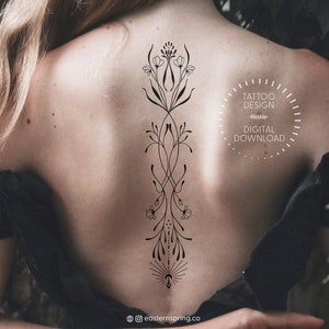 Forever Growth Tattoos Design / Feminine Tattoo Design / Line Art /Botanical Art Stencil /Spine Tattoo Digital download by Eastern Spring CO