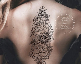 NEW - Flowers & Mandala Tattoo Design, Symbol of Balance and Perfection / Feminine Tattoo /Symbolism Tattoo /Flower Tattoo /Instant Download