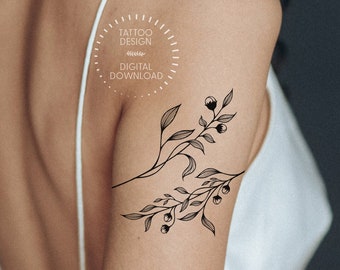 Flower Bud Wraparound Tattoos Design / Black & White Tattoo / Side Arm Tattoo / Black Ink / Line Art / Body Art / Digital download