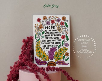 Hope Emily Dickinson Encouragement Card, Friendship Printable Card, Thank You Card Instant Download Blank Card, All Occasion Card Digital